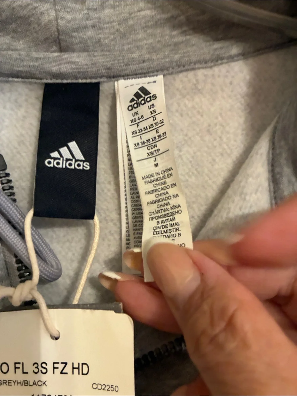 NWT adidas Gray Hoodie with Black Sleeve Stripes